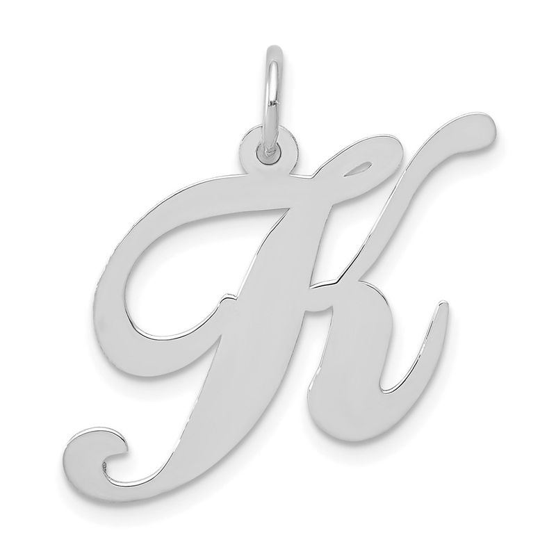 14k White Gold, Ella Collection, Lg Fancy Script Initial K Pendant